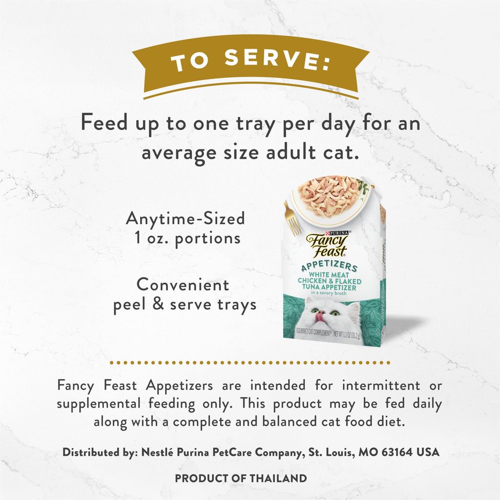 PURINA Fancy Feast Appetizers Lickable Grain Free Wet Cat Food Topper White Meat Chicken and Flaked Tuna Appetizer (Pack of 10)