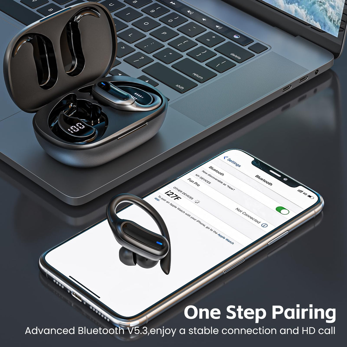 TRAUSI Wireless Earbuds Bluetooth Headphones - Jet Black view 4