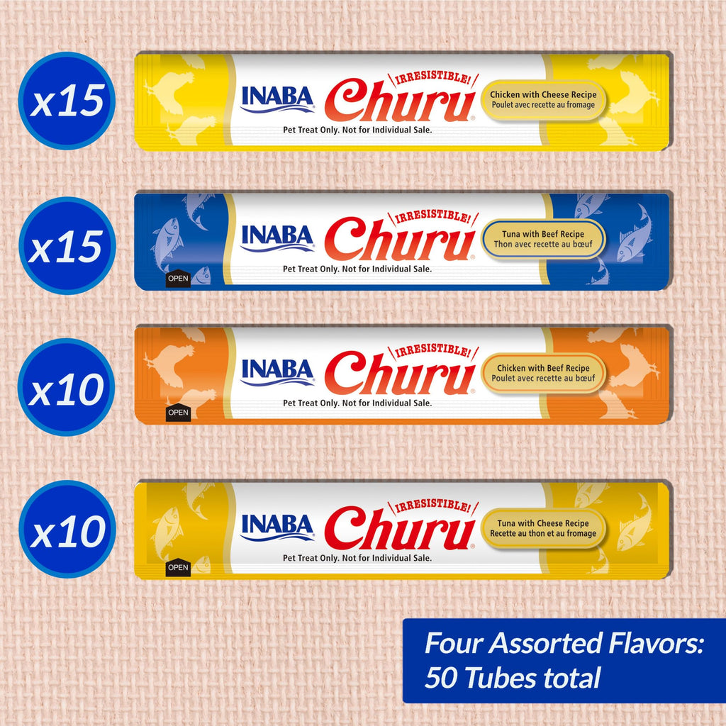 INABA Churu Cat Treats, Lickable, Squeezable Creamy Purée Cat Treat with Green Tea Extract & Taurine, 0.5 Ounces Each (Pack of 50)