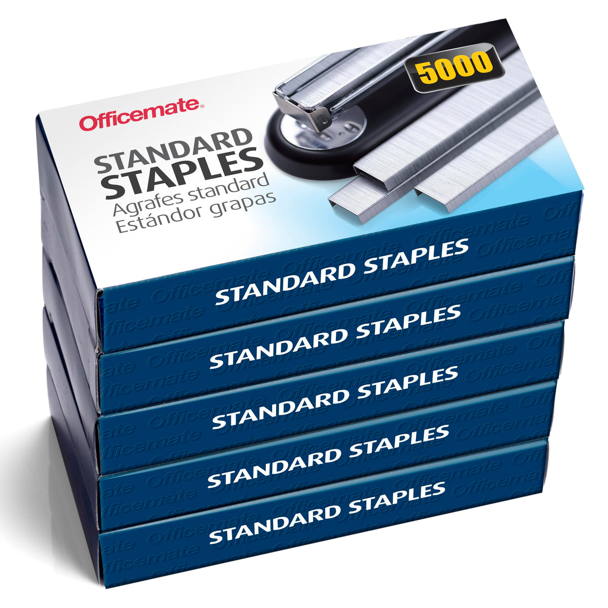 Officemate Standard Staples - Chisel Point Tips, 5 Boxes of 5,000 Staples, 1/4-Inch Leg Length, Universal