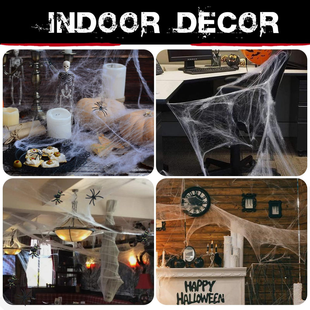 Extra Fake Spiders, Super Stretchy Cobwebs for Halloween Decor Indoor and Outdoor