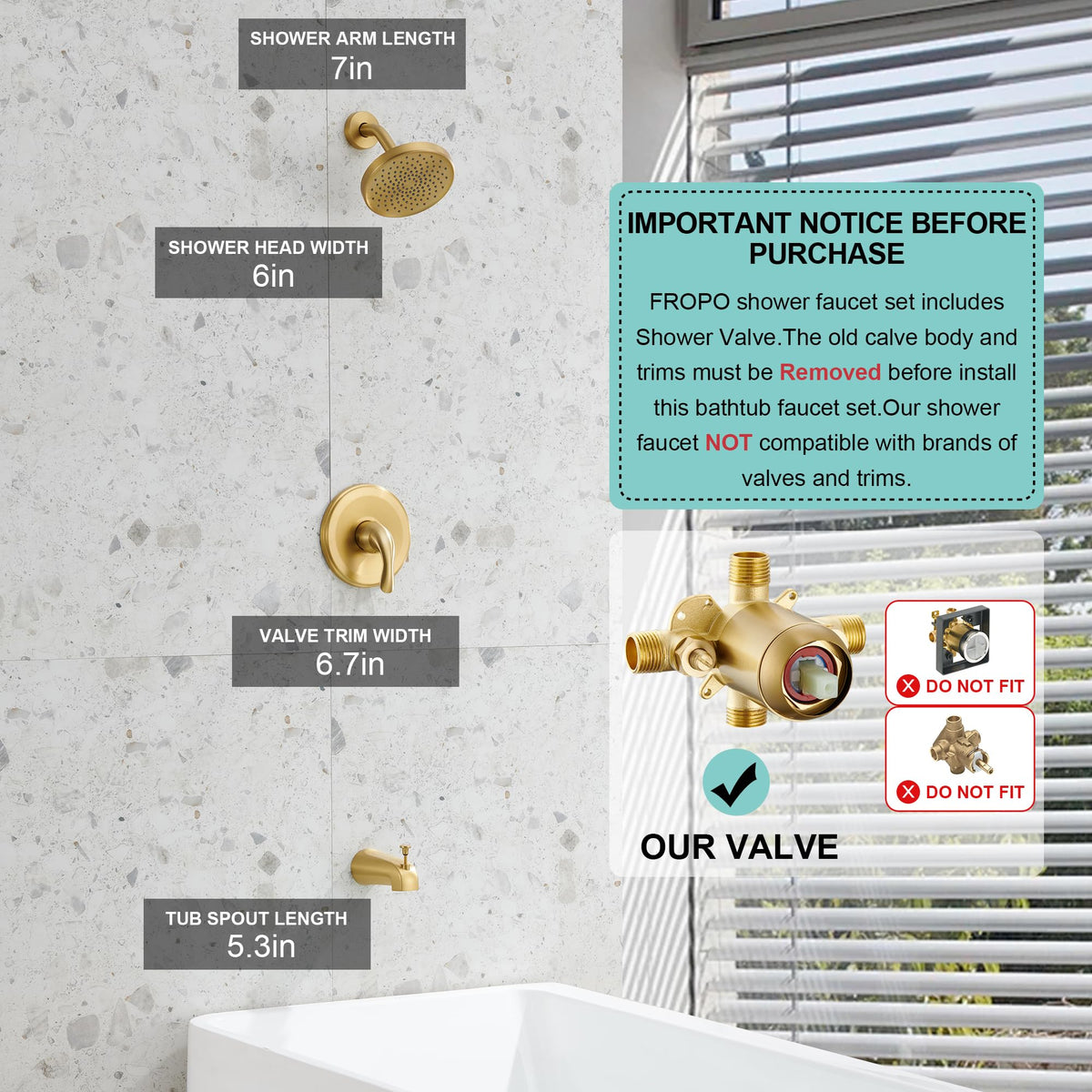FROPO Shower Tub Faucet - Brushed Gold view 1