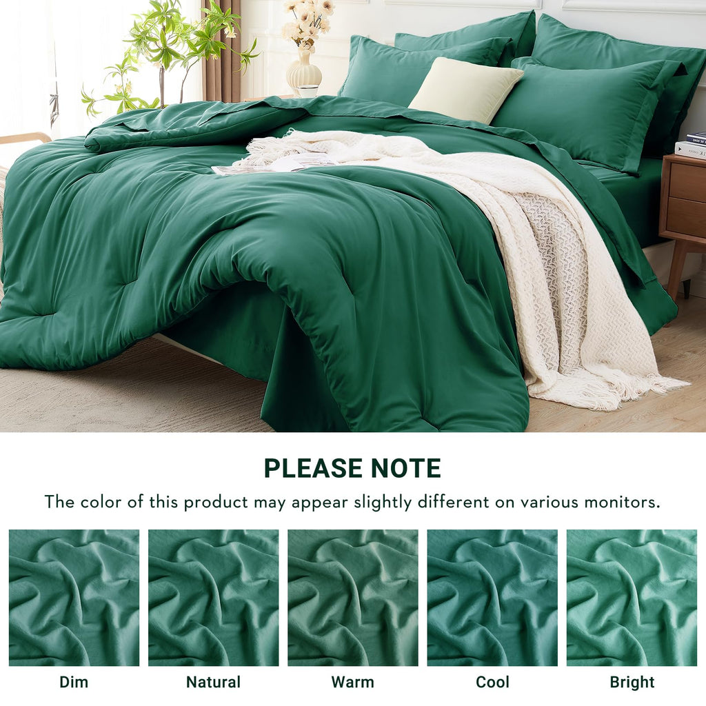 MUXHOMO 7 Pieces Comforter - Emerald Green / Queen(88"x 88") view 3