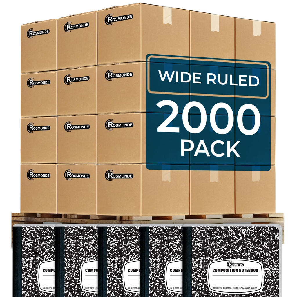 Rosmonde 2000 Pack Composition Notebooks Bulk, Wide Ruled, Black Marble