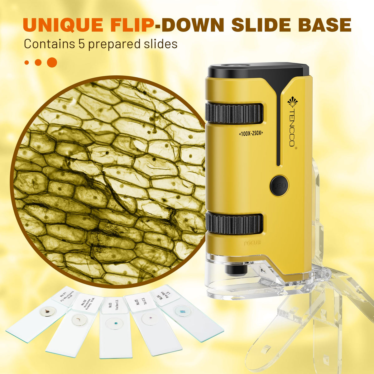 100x-250x Mini Pocket Microscope for Kids Adults - Yellow view 3