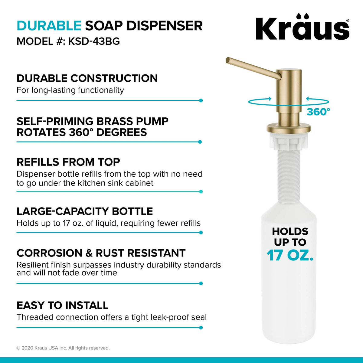 KRAUS Kitchen Soap Dispenser KSD-43 - Brushed Gold view 2