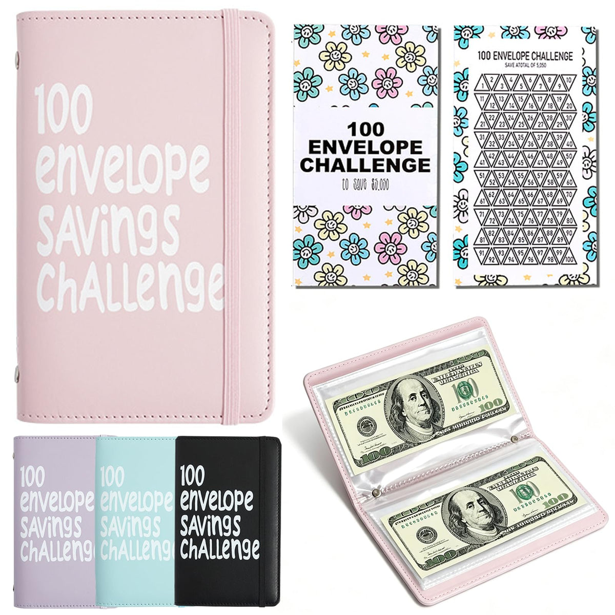 100 Envelopes Money Saving Challenge Binder - Pink