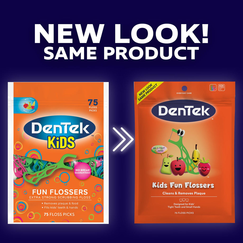 Dentek Floss Picks, Kids Flossers, Wild Fruit Flavor, 75 Count (Pack of 36)
