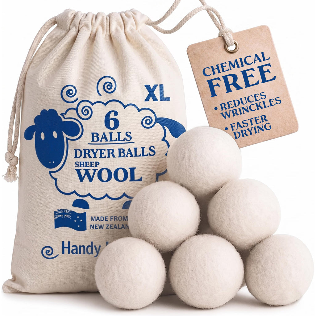 Handy Laundry Wool Dryer Balls 6-Pack, Reusable Natural Fabric Softener (5112)