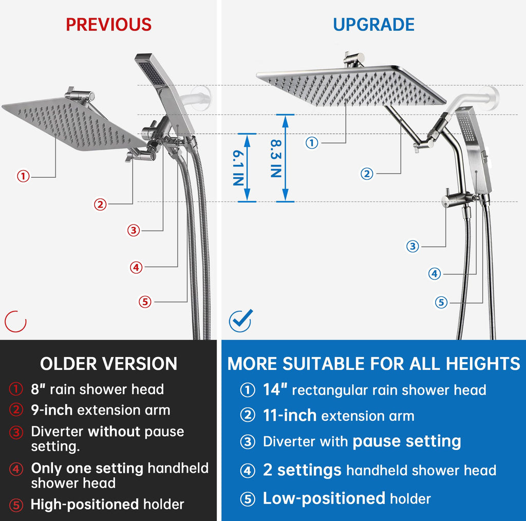 G-Promise Inch All Metal Rain Shower Head with Handheld