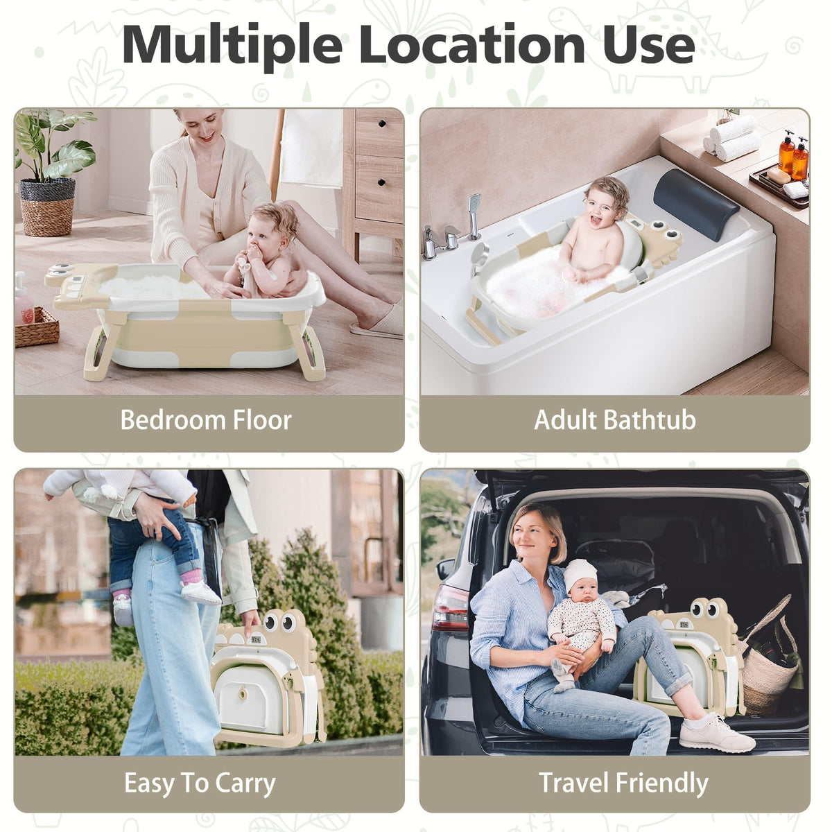 Tavlshero Collapsible Baby Bathtub for Newborn, Foldable Baby Bath Tub with Thermometer & Soft Floating Cushion & Drain