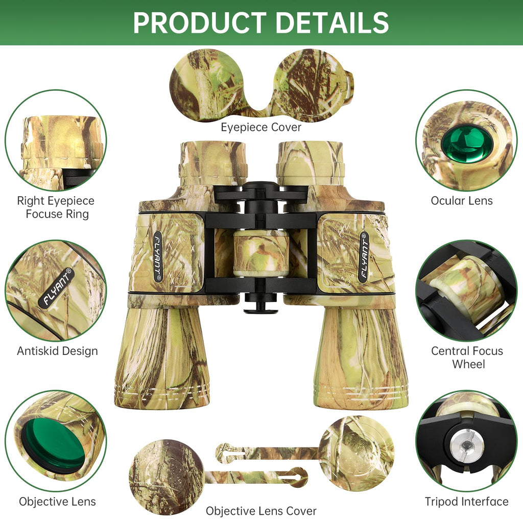 FLYANT 20x50 High Powered Binoculars for Adults, Waterproof Binoculars with Low Light Vision for Bird Watching Hunting