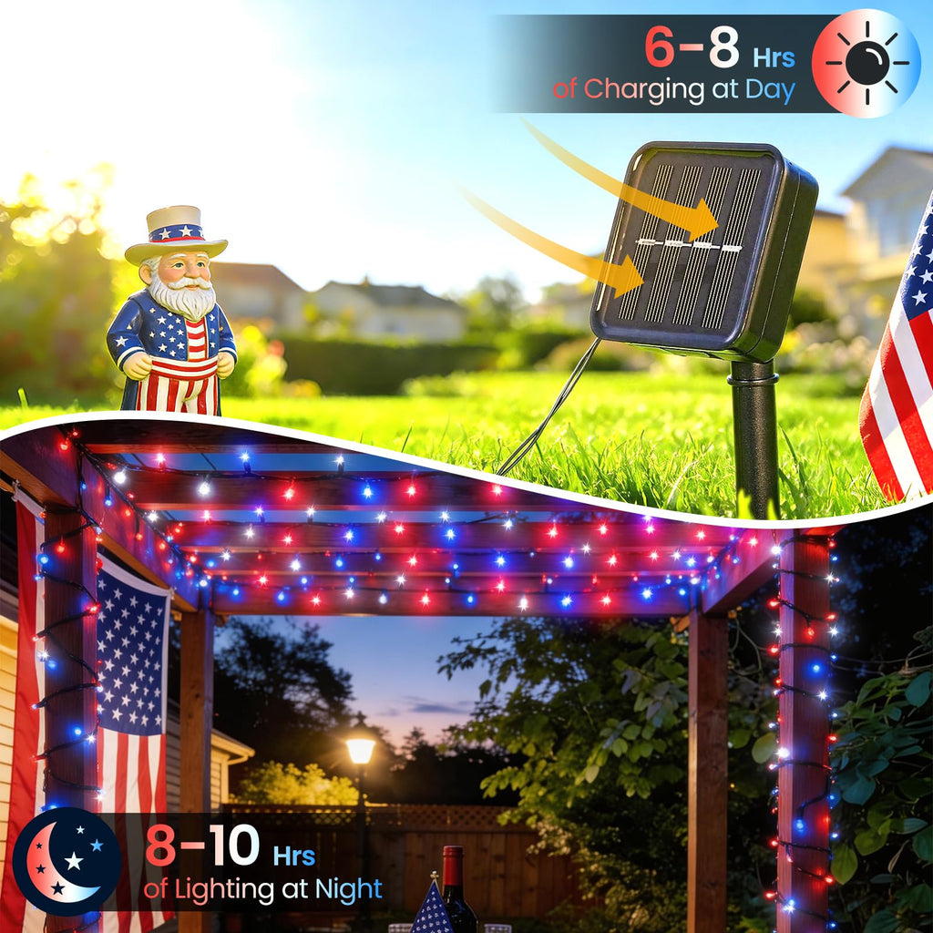 Moettany Solar String Lights Outdoor Waterproof - Red White and Blue view 1