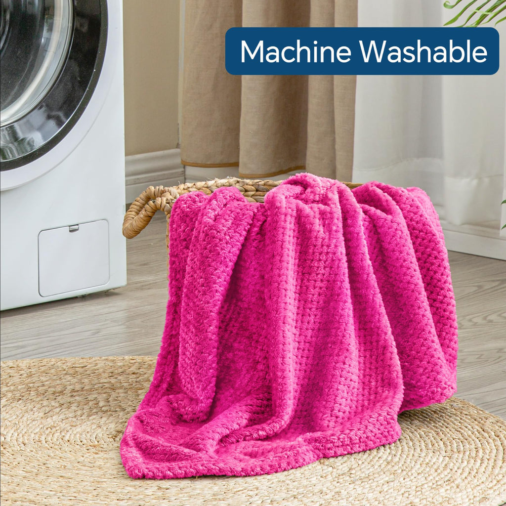 BEDELITE Travel Blanket with Bag, Jacquard Fleece Blanket 65"x40" - Hot Pink view 8