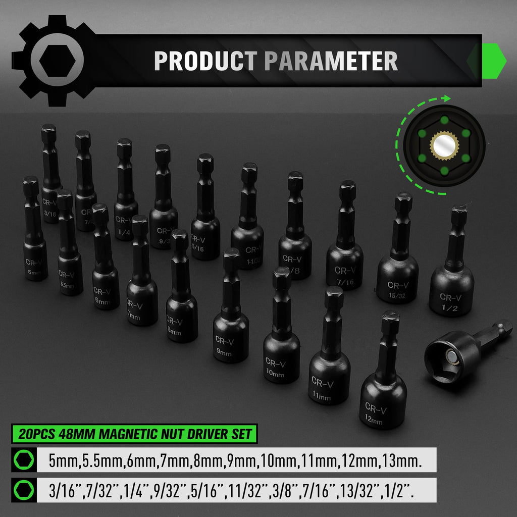 20-Piece Nut Driver - 20pcs 48mm Black view 2