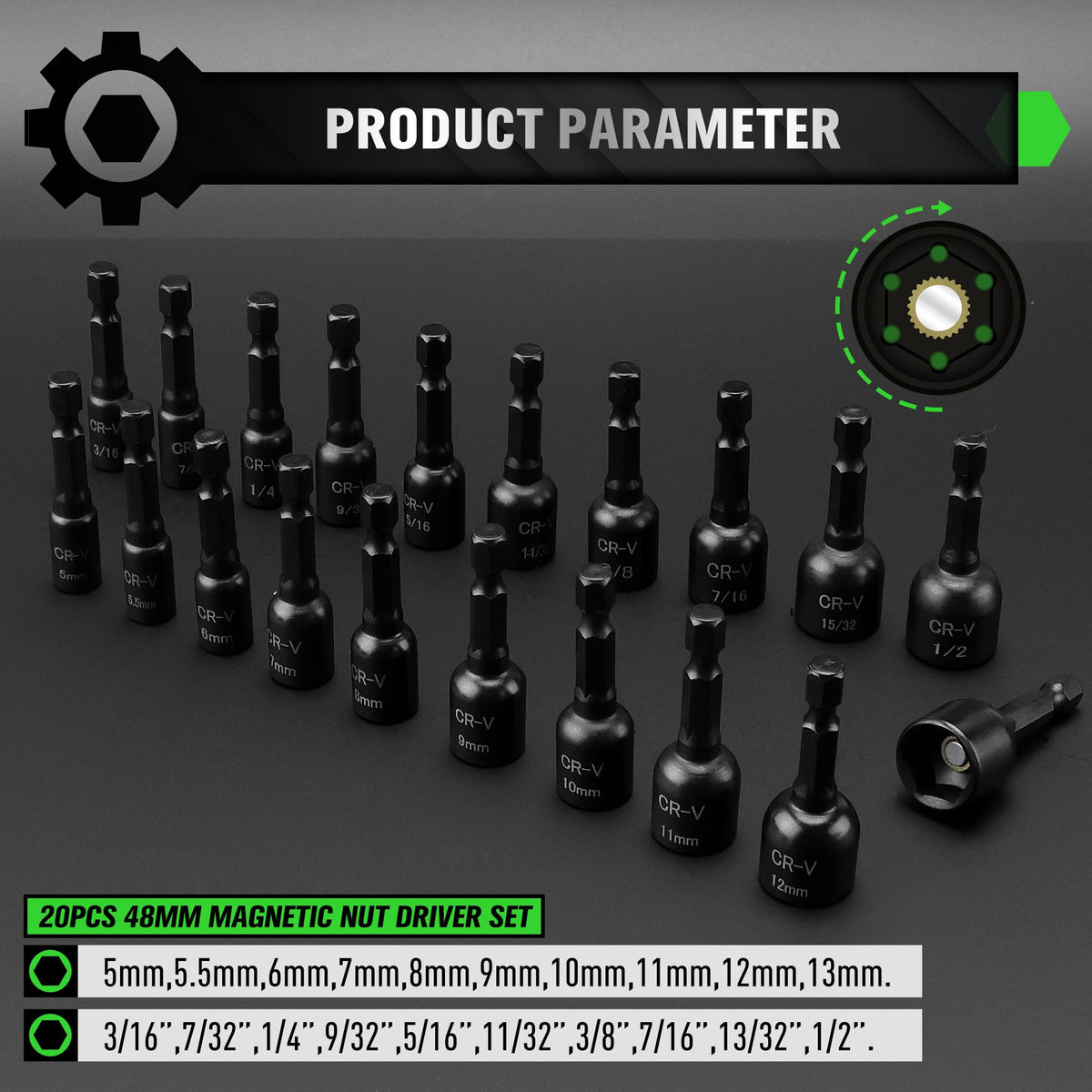 20-Piece Nut Driver - 20pcs 48mm Black view 2