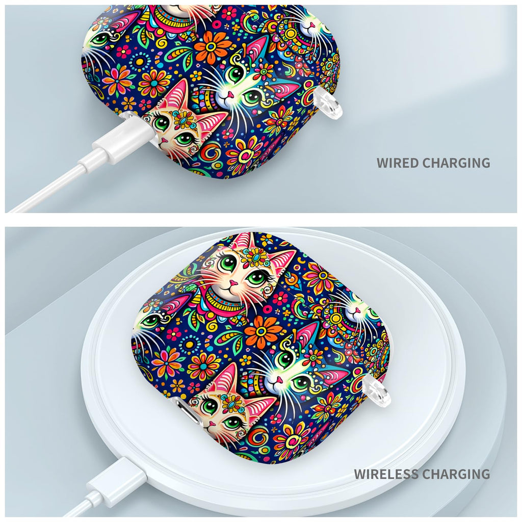 Compatible with AirPod PRO 3 2025 Shockproof Drop-Proof Wireless Earbuds Case with Keychain - Flower bed cat view 4