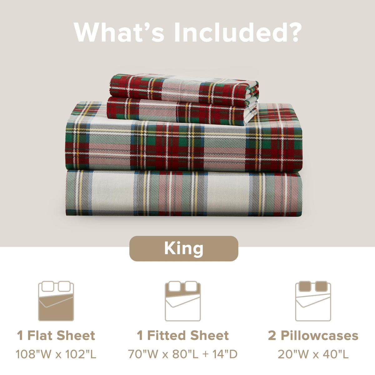 Comfort Spaces 100% Cotton Percale Sheets King Size Sheet Set, – 4 Piece (CS20-1913) (Pack of 4)