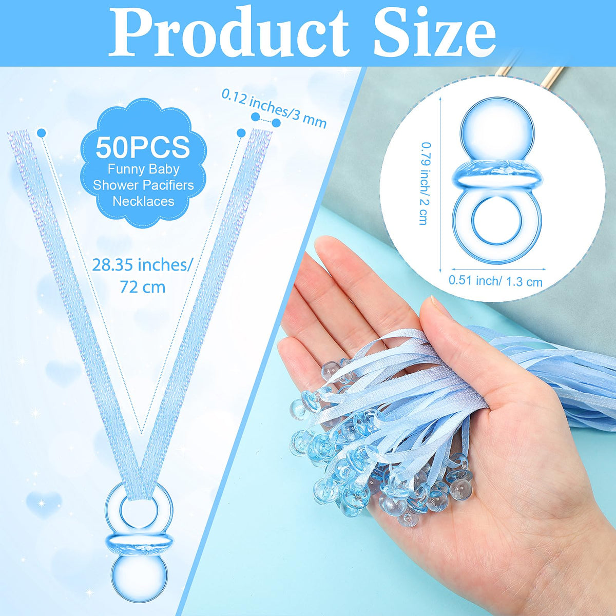 Geetery 51 Pcs Baby Shower Game Pacifier Necklace - Blue / Bee view 2
