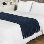 PAVILIA Knit Throw Blanket, Soft Knitted Farmhouse - Navy Blue / 60 X 80 Inches - Twin view 3