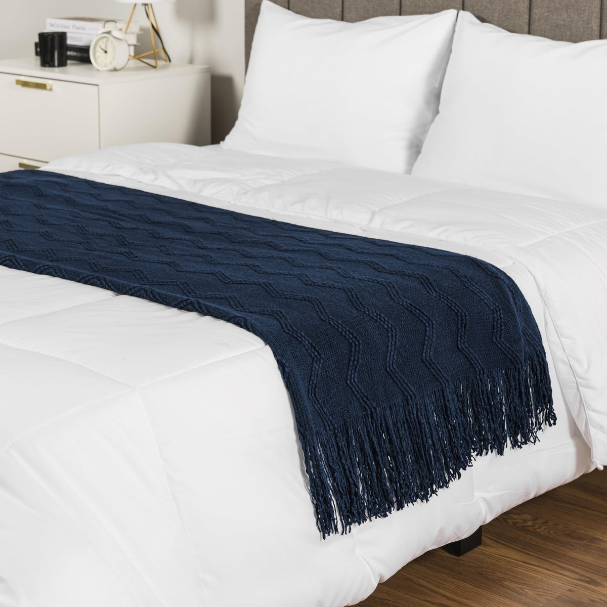 PAVILIA Knit Throw Blanket, Soft Knitted Farmhouse - Navy Blue / 60 X 80 Inches - Twin view 3