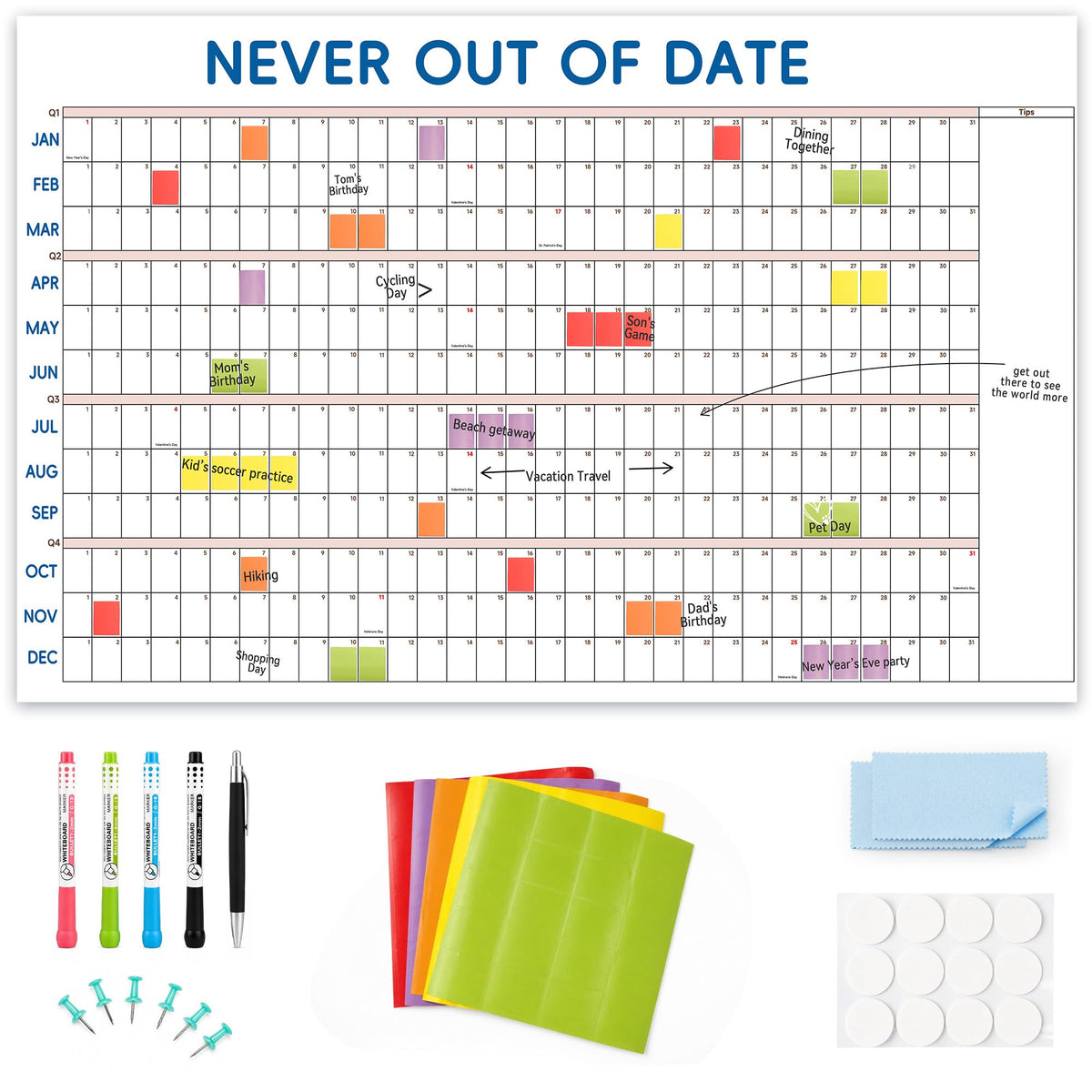 Giant Wall Calendar 4 x 3FT - Pink-undated yearly calendar
