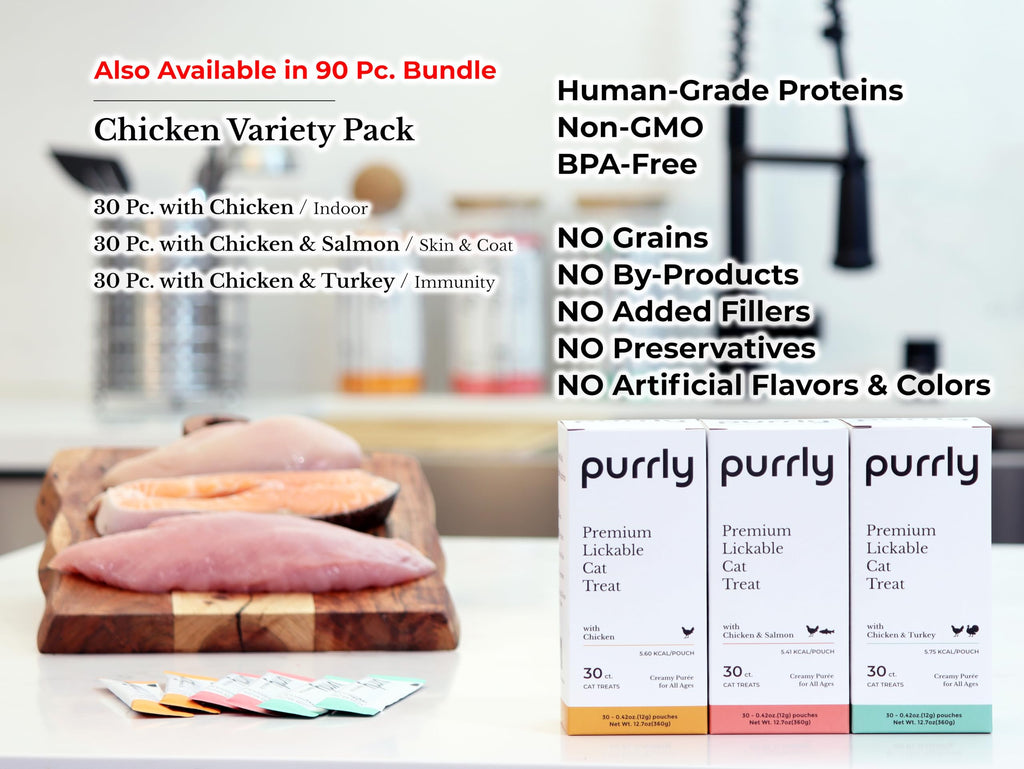 Purrly Lickable Wet Cat Treats Healthy Grain-Free Chicken Variety Pack (18 Count) Squeezable Creamy Purée with (Pack of 18)