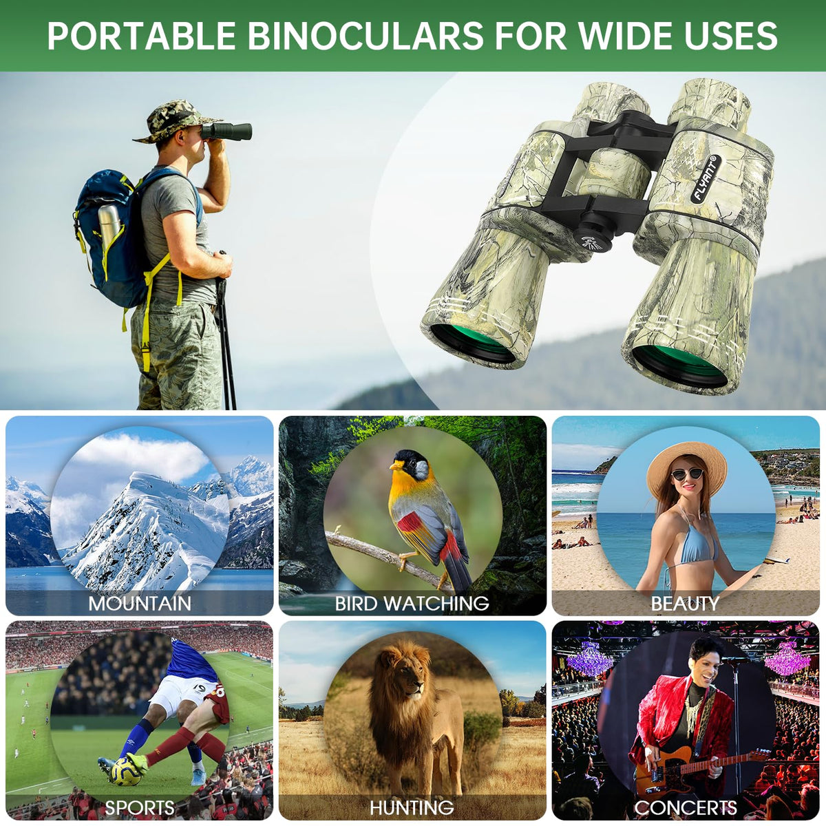 FLYANT 20x50 High Powered Binoculars for Adults, Waterproof Binoculars with Low Light Vision for Bird Watching Hunting