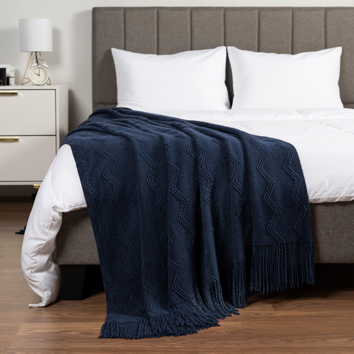 PAVILIA Knit Throw Blanket, Soft Knitted Farmhouse - Navy Blue / 60 X 80 Inches - Twin view 1