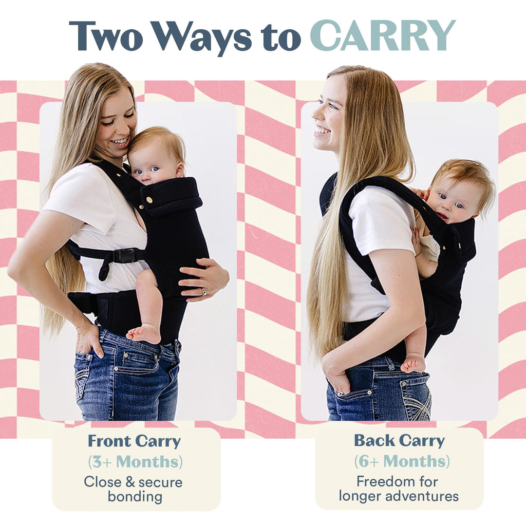 Ergonomic Hip-Healthy Baby Carrier, Front and Back Carry, 7-35 lbs - Black view 4