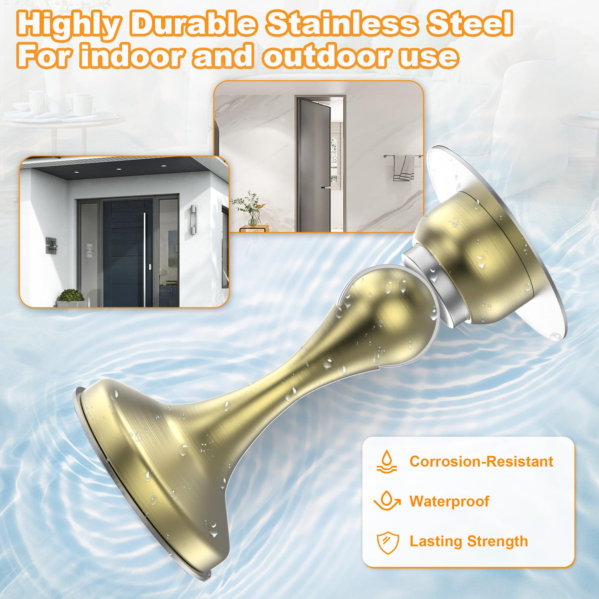 Crosize Magnetic Door Stoppers 2 Pack, Stainless Steel Door Stops, – Gold