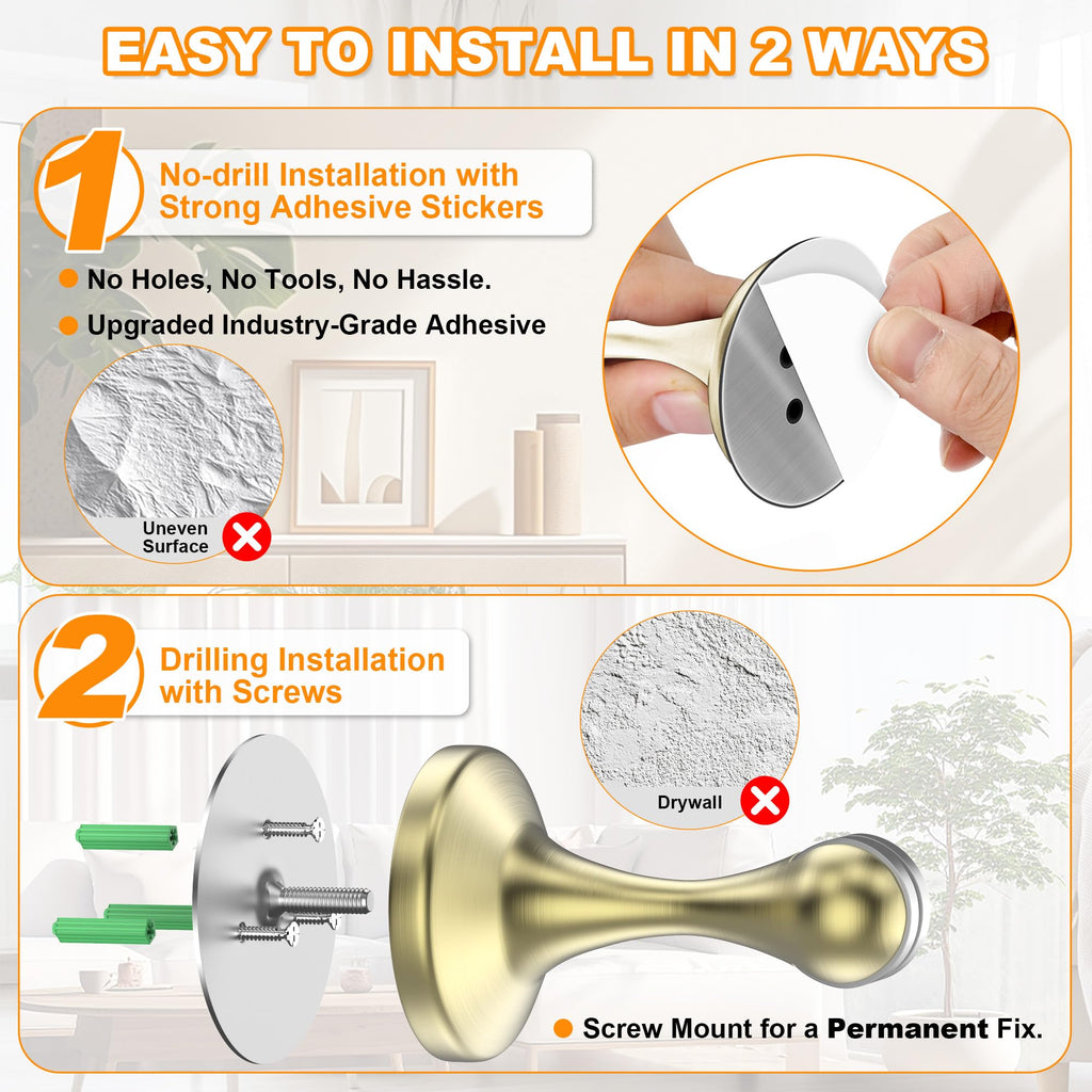 Crosize Magnetic Door Stoppers 2 Pack, Stainless Steel Door Stops, – Gold