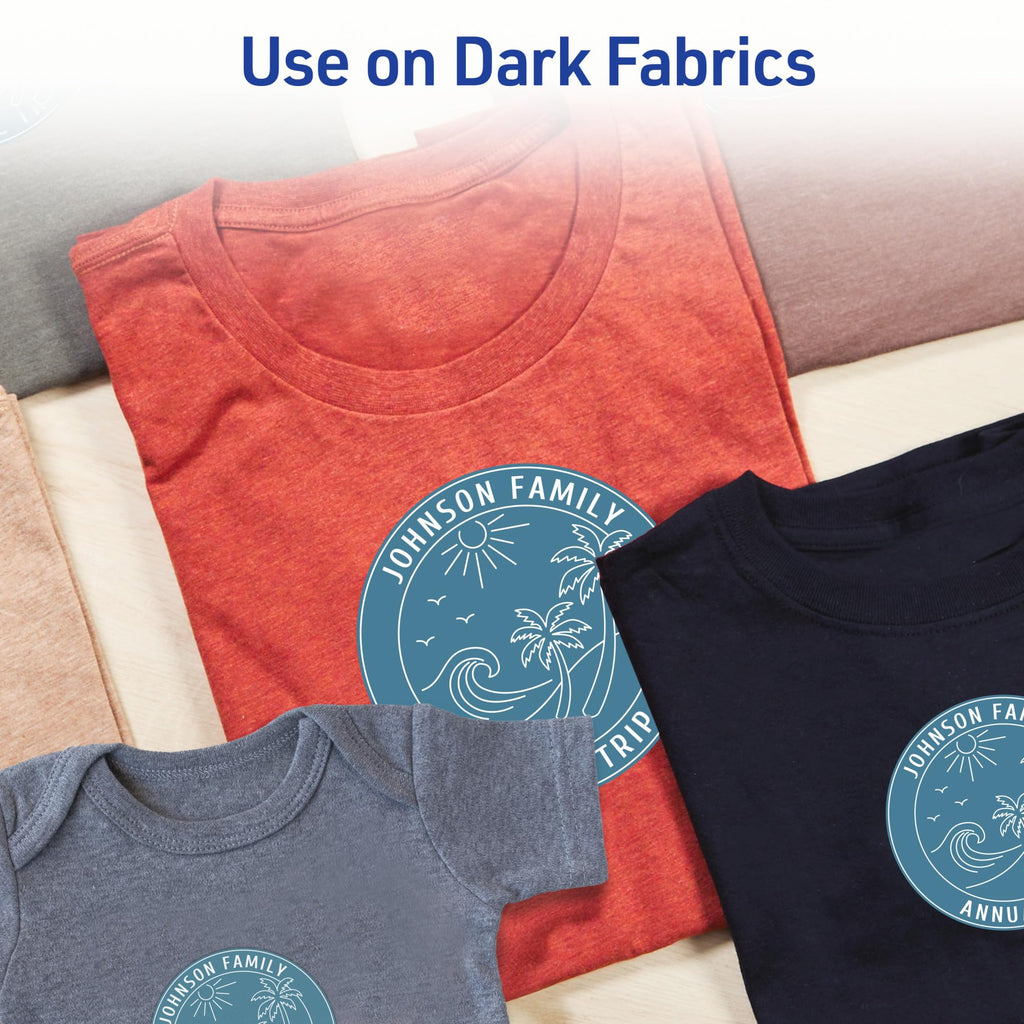 Avery Printable Heat Transfer Paper for Dark Fabrics, 8.5" x 11", Inkjet Printer Compatible, 5 Sheets of Iron On