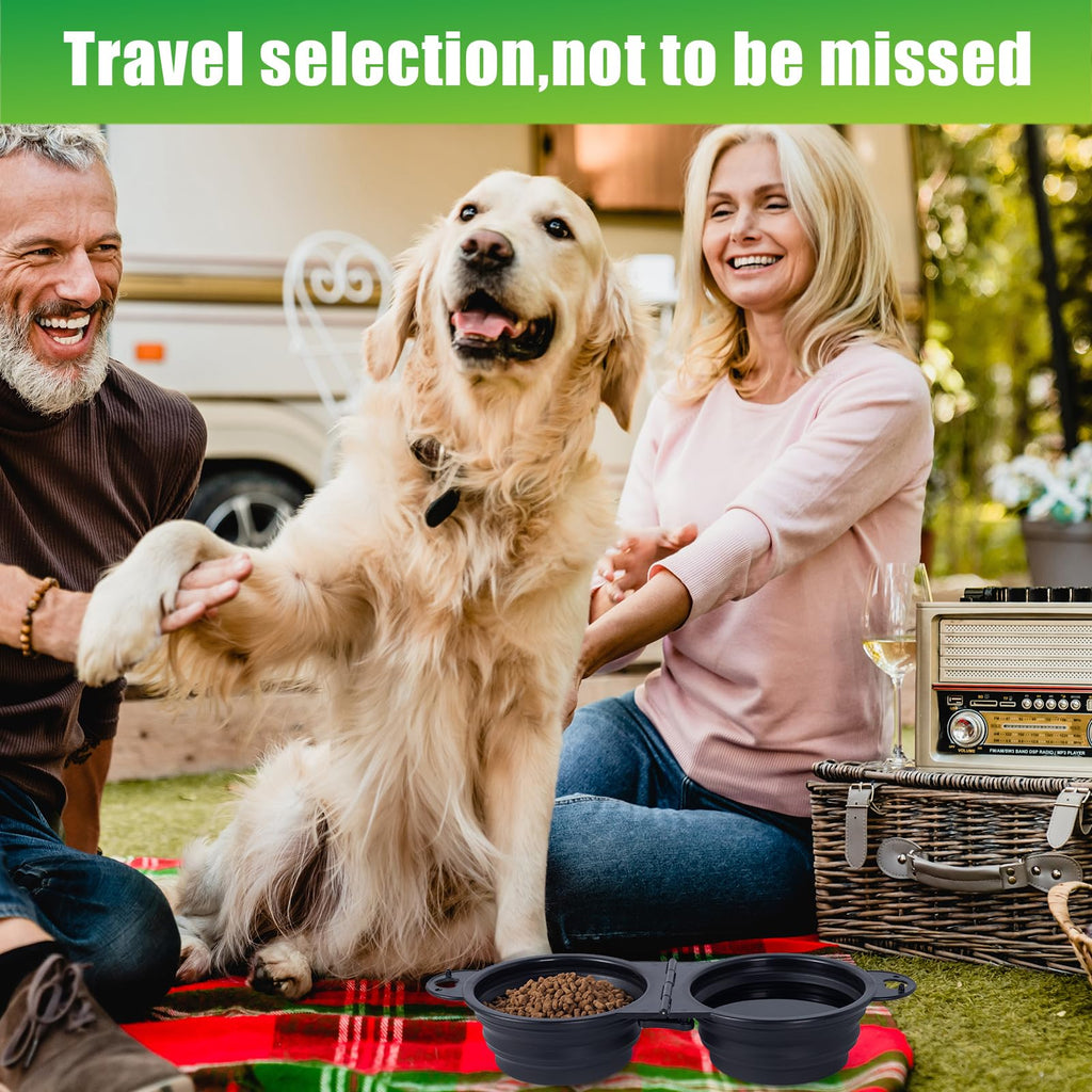 SLSON Collapsible Dog Dual Bowls Reinforced Rim 180 Degrees Flip Over Bowl - Black view 4