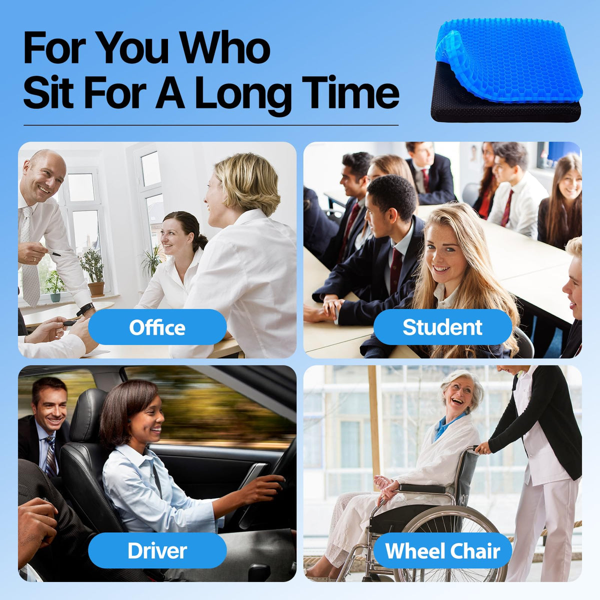 Gel Seat Cushion, Cooling Honeycomb Design for Office Chair Car Wheelchair