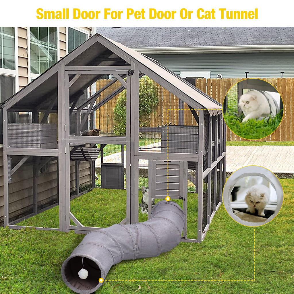 Aivituvin Catio for Multiple Cats, Large 56.54ft² Outdoor Enclosure, Weatherproof w/ 2 Bridges, 7 Trails, 2 Houses, –