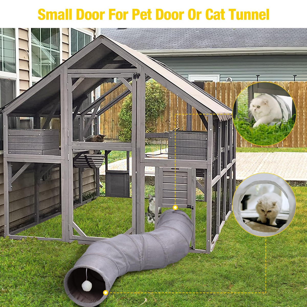 Aivituvin Catio for Multiple Cats, Large 56.54ft² Outdoor Enclosure, Weatherproof w/ 2 Bridges, 7 Trails, 2 Houses, –