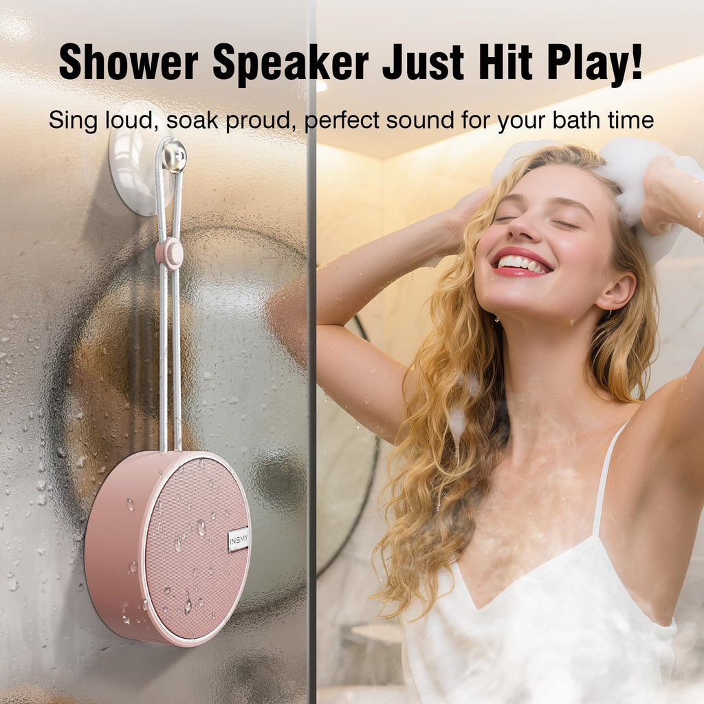 INSMY C12 IP67 Waterproof Shower Bluetooth Speakers,Portable Small Speaker - Cashmere Pink view 3
