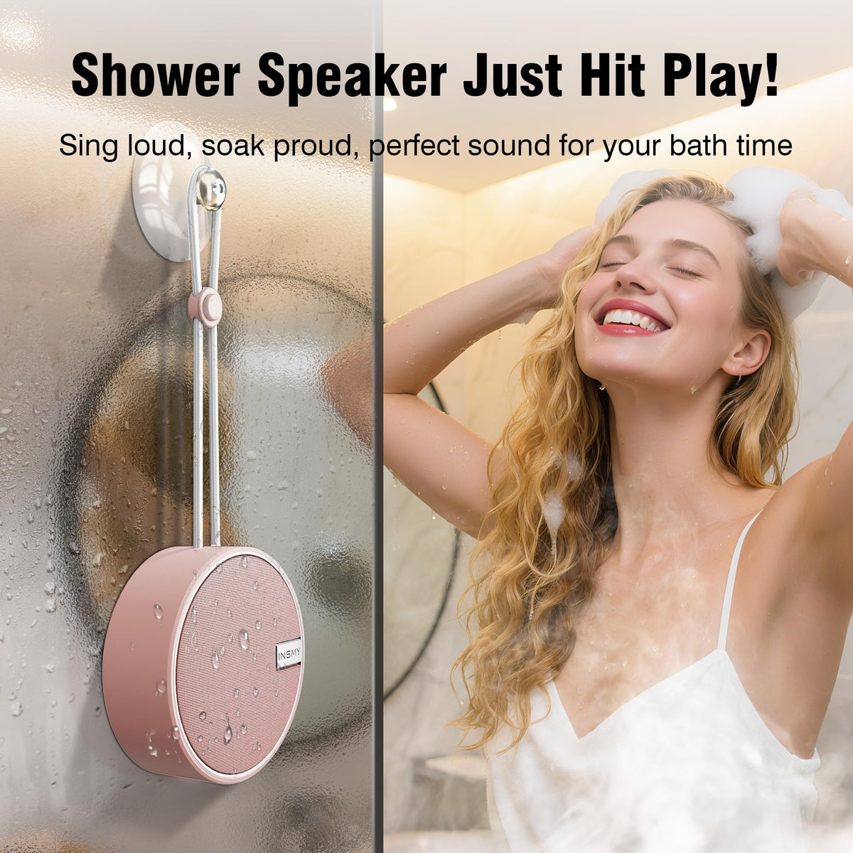 INSMY C12 IP67 Waterproof Shower Bluetooth Speakers,Portable Small Speaker - Cashmere Pink view 3