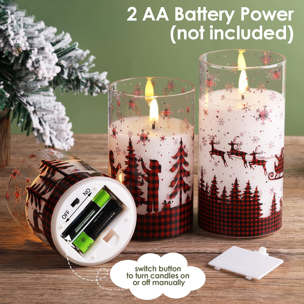 Eywamage Glass Flameless Candles with Remote - Red Buffalo Plaid view 2