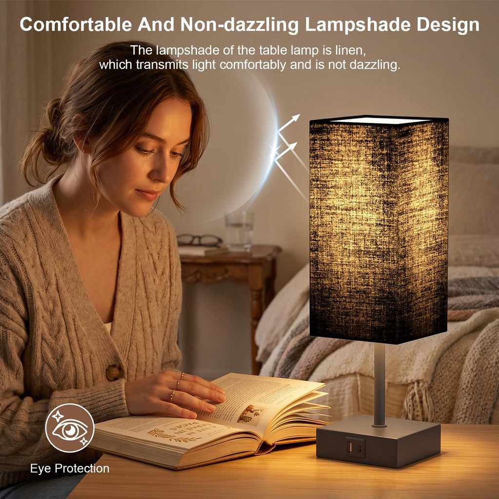 hansang Bedside Table Lamp with Touch Control, USB-C + USB-A - view 4