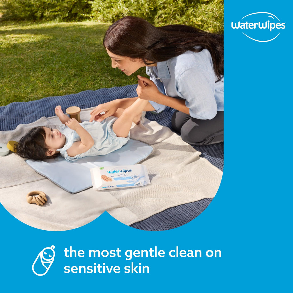 WaterWipes Sensitive+ Newborn & Baby Wipes, 3-In-1 Cleans, Cares, Protects, 99.9% Water, Unscented & Hypoallergenic (Pack of 5)