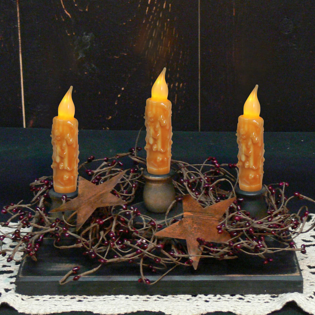 CVHOMEDECO. Real Wax Hand Dipped Battery Operated LED Timer Taper Candles Country Primitive Flameless Lights Décor - Orange 3 Pcs view 3