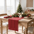 Artoid Woven Farmhouse Hollow Table Runner - Rose Red / 12" x 48", Table Runner view 5