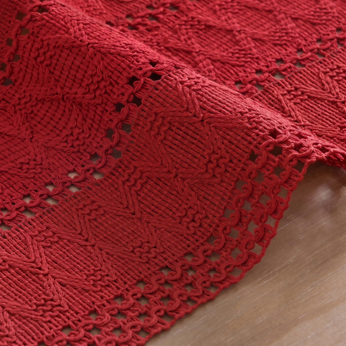 Artoid Woven Farmhouse Hollow Table Runner - Rose Red / 12" x 48", Table Runner view 4