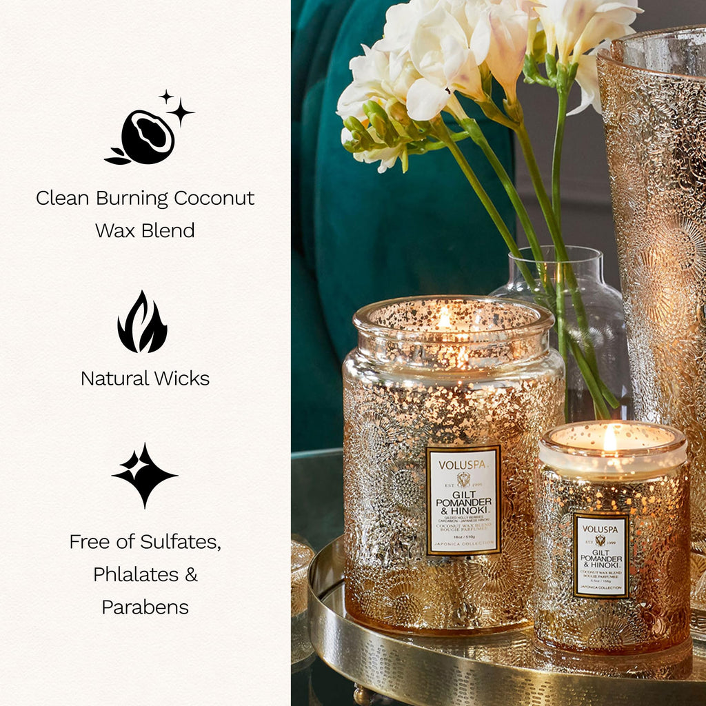Voluspa Large Scented Candle Jar 18 Oz, 100 Hr Burn - 12 - Gilt Pomander & Hinoki view 3