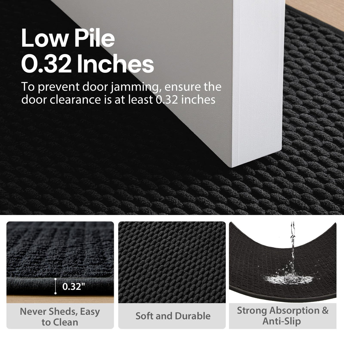 Sunfly Runner Rug with Non Slip Rubber Backing - Black / 2' x 3' (Rectangular) view 5
