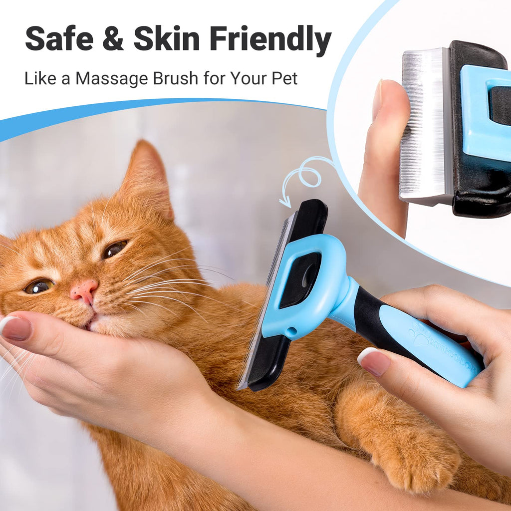 MIU COLOR Pet Grooming Brush Deshedding Tool for Dogs & Cats - Blue / Short and Medium Hair view 4