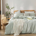 BESTOUCH Cotton Solid Duvet Cover Set Linen Feel - Stripes - Sage Green/ White (No Comforter) / Twin/Twin XL (68" X 90")