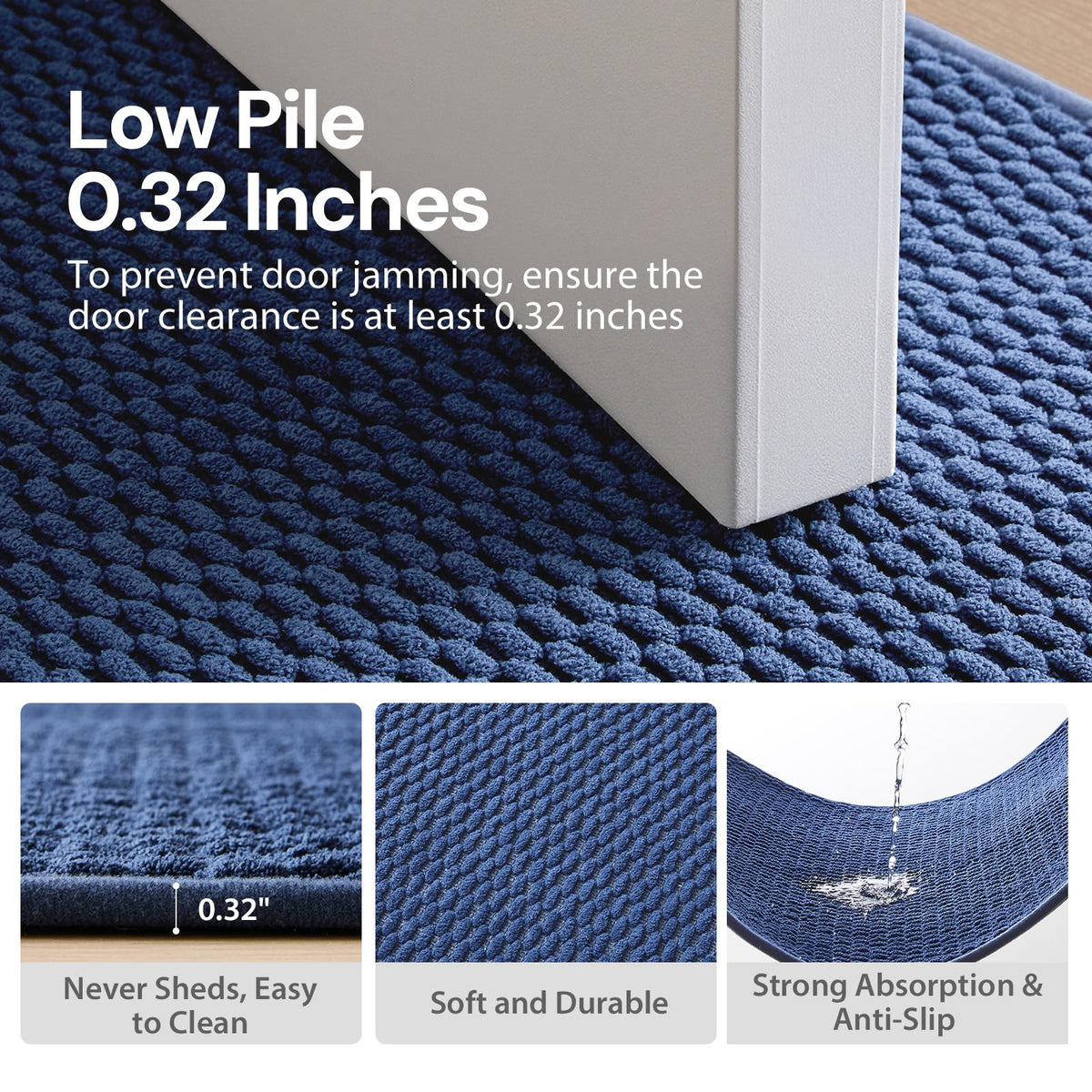 Sunfly Runner Rug with Non Slip Rubber Backing - Navy Blue / 2' x 6' (Rectangular) view 5
